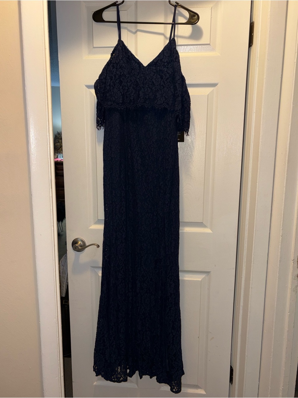 Lulu's Navy off-Shoulder Lace Maxi Dress